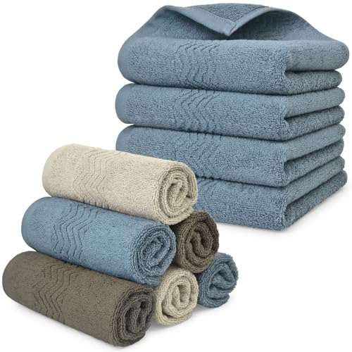 Cleanbear Towel Set, 6 Pack Wash Cloths for Showering and 4 Pack Hand Towels for Bathroom, Soft and Absorbent, Meet All Your Daily Needs