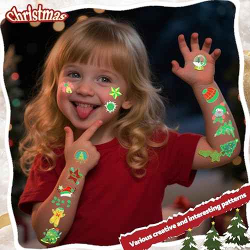 Luminous Christmas Temporary Tattoos for Kids - 110 Pieces Christmas Glow in The Dark Tattoos for Boys and Girls,Christmas Glow Party Favors for Kids Stocking Stuffers and Gifts 10 Sheets