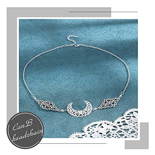 CanB Boho Moon Head chain Charm Vintage Hair Chain Festival Forehead Hair Jewelry Silver Gypsy Headpiece Hair Accessories for Women Girls (style-1)