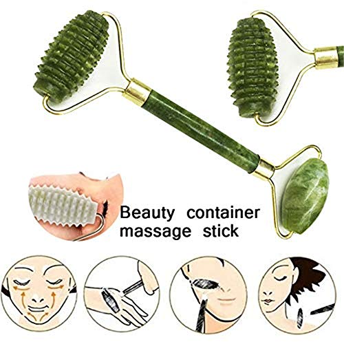 Emerald Facial Roller Massager Anti-Wrinkle and Relieve Edema, Facial ridged Roller Natural Xiuyan Jade rejuvenates The Skin (Green)