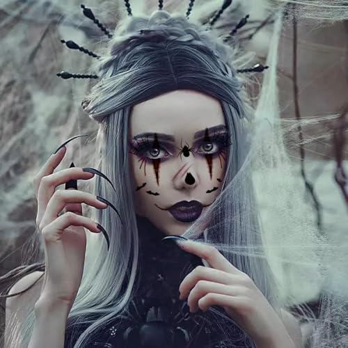 8 Pcs Horror Halloween Face Makeup Tattoos Stickers Clown Spider Web Undead Spirit Vampire Eyeshadow Temporary Sticker Scary Fake Freckles Face Tattoos for Day of Dead Carnival Party Decoration