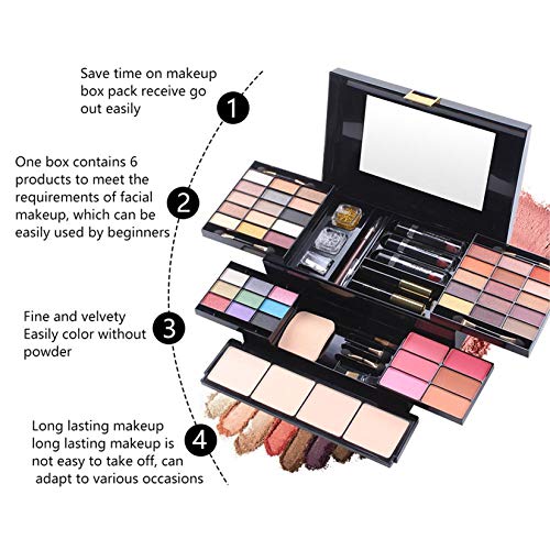 FantasyDay 54 Colors All in one Makeup Gift Set Holiday Birthday Beauty Cosmetic Essential Starter Bundle Include 39 Eyeshadow Palette, 6 Blush, 6 Sponge Stick, 4 Compact Powder, 3 Lipstick, Eyeliner
