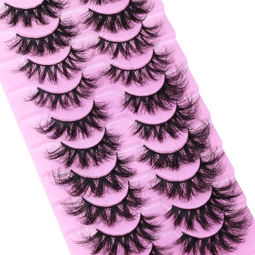 Geeneiya Cat Eye Lashes 5 Styles Mix False Eyelashes Faux Mink Lashes Wispy False Eyelashes Volume Eyelashes Extension D Curl, 10 Pairs