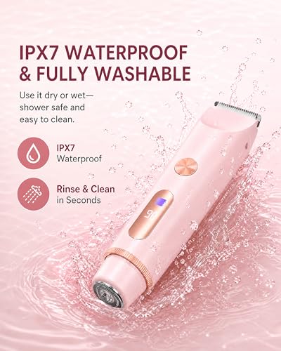 AiooTisu Pink Painless Bikini Trimmer 2-in-1 Waterproof Electric Razor for Sensitive Skin