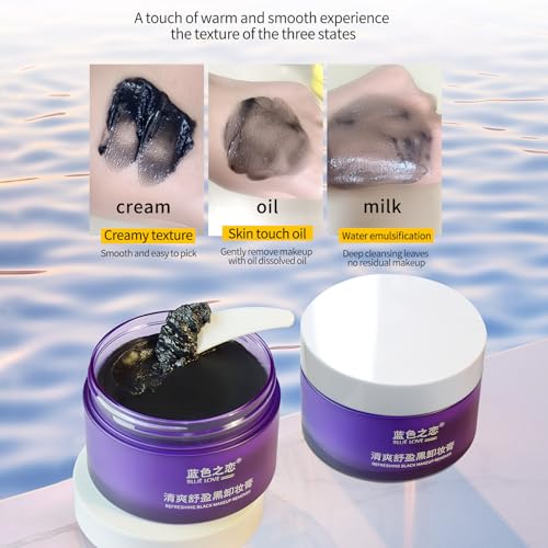 BLUE LOVE Black Makeup Remover Cleansing Cream for Eyes, Face & Lips - Deep Cleaning Moisturizing Balm, Gentle Makeup Melting for All Skin Types