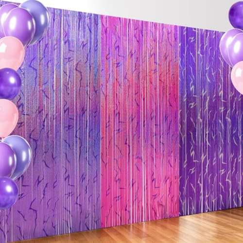 3 Pack Demon Hunters Foil Fringe Curtains - Pink Purple Backdrop
