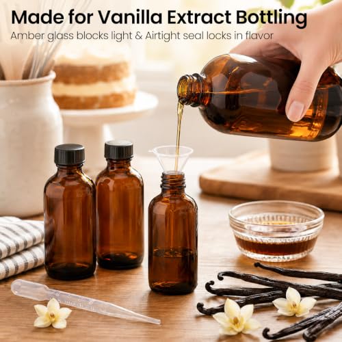 TBWIND 54-Pack 4oz Amber Glass Boston Bottles with Airtight Caps