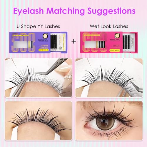 U Shape YY Lash Extensions, UYY 0.07mm D Curl MIX8-15mm 12 Rows/Tray, Natural Soft Lightweight Eyelashes Grafting for Lash Artists, Beauty Salon (Matte Black-0.07-D-MIX8-15mm) UYY