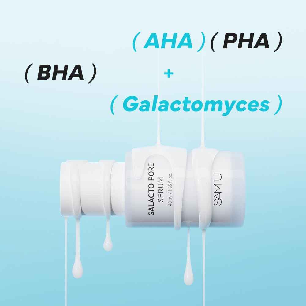 SAM'U Galacto Pore Serum – Pore Minimizing Facial Serum with Galactomyces For Glass Skin – Korean Skin Care, Tightening & Hydrating with AHA, PHA, BHA, Suitable for Acne-Prone Skin – 1.4 Fl. Oz