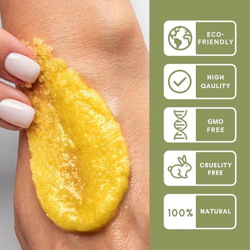 Kojic Acid, Turmeric & Manuka Honey Sugar Scrub, Dark Spots & Brightening - Moisturize and Exfoliate - Body, Hands, Foot, Thighs, Armpits, Bikini Area - Even Skin Complexion - Made in USA - 18 oz Jar
