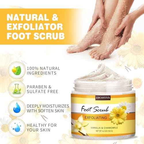 LUCOTIYA Foot Soak Set Pedicure Kit, Vanilla chamomile Foot Soak Salts,Foot File,Foot Scrub & Urea Foot Cream,Pedicure Supplies for Dry Cracked Feet for Women