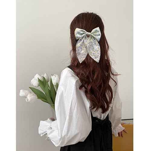 Chiffon Hair Bows for Women Girls,4 PCS Barrette Hair Clip Long Black Ribbon Bows French Style Hair Accessories for Summer (Pink,Yellow,Blue,Purple)