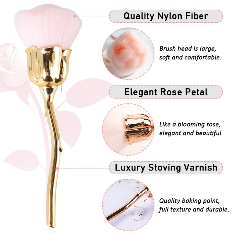 HYWWPFLAY 1Pc Dust Brush for Acrylic Nails Acrylic Nail Brush Cleaner Nail Brushes for Cleaning Dust Large Powder Brush Makeup Blush Brush Manicure Remover Brush Nail Art Tools (Gold-2)