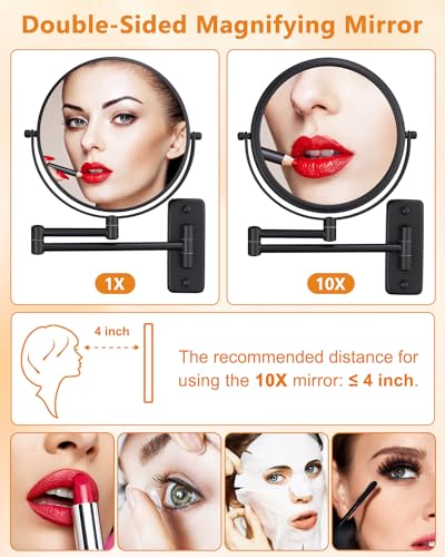 8 Inch Wall Mounted Makeup Mirror 1X/10X Magnifying Double Sided