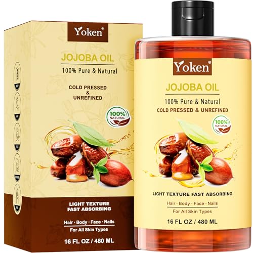 Yoken 100% Pure Jojoba Oil (EWG Verified, 1 Gallon) Organic Jojoba Oil Bulk Cold Pressed Unrefined Hexane Free Virgin Golden Jojoba Carrier Oil for Hair Skin Nails Massage Natural Face Moisturizer