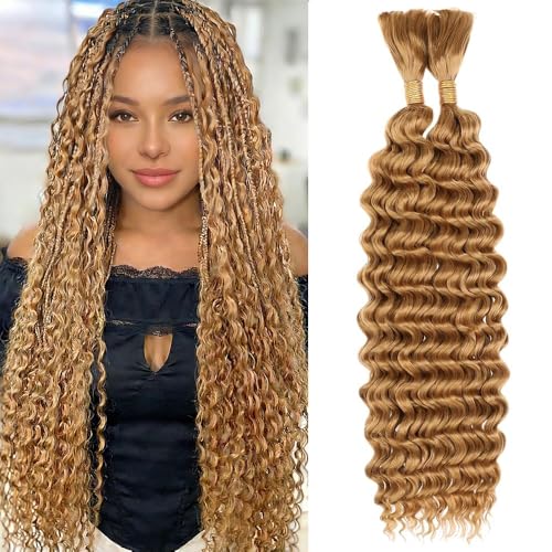 Honey Blonde Deep Wave Human Braiding Hair - 24 Inch, 2 Bundles