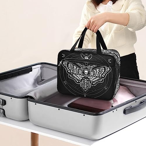 MNSRUU Hanging Toiletry Bags for Women Travel, Gothic Black Skull Moth Toiletry Organizer Portable Travel Toiletry Bags Clear Wash Bags Makeup Bag Cosmetic Bag