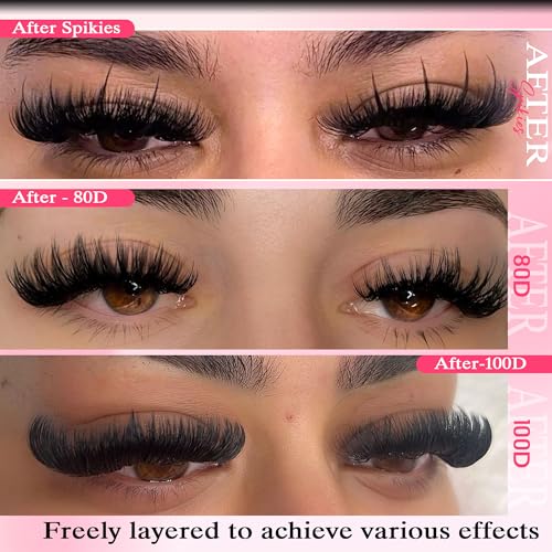 Lash Clusters Kit 13-21MM Lash Spikes Eyelash Clusters 80D 100D Thick Cluster Eyelash Extensions Kit Spiky DIY Lash Extensions Kit Individual Lashes Volume 295PCS