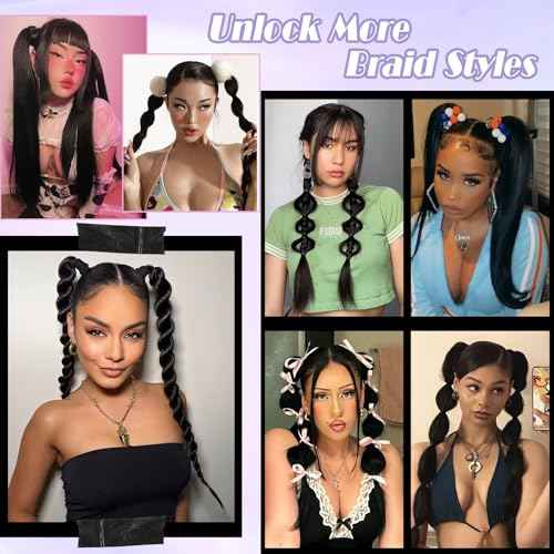 2 PCS Black Ponytail Extension with Hair Tie DIY Braided Ponytail Extension Warp Around Yaki Straight Sleek Hairpieces Light and Soft Fluffy Stayle Ponytail for Women Daily Party Use