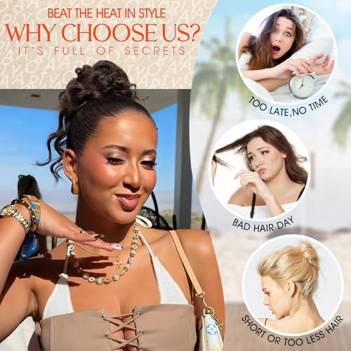 RONTAYA Messy Bun Hair Pieces - 2pc Dark Brown Wavy Curly Updo