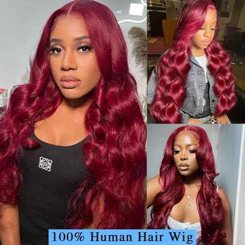 99j Burgundy Lace Front Wigs Human Hair 13x4 Body Wave Lace Front Wigs Human Hair Pre Plucked Glueless Red Wig Wine Red Wig for Women 180% Density 20Inch
