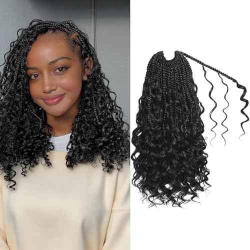 9 Packs Boho Box Braids Crochet Hair 14 Inch Pure Protein Fiber Similar to Human Hair Goddess Box Braids Crochet Hair With Curly Ends Pre Looped Bohemian Braid Hair Extension For Women(14 Inch, 1B)