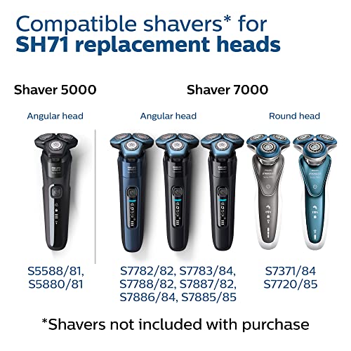 Philips Norelco Genuine SH71/52 Shaving Heads Compatible with Norelco Shaver Series 5000 Angular and 7000, Latest Version for Refreshed RQ12/70, RQ12/60, SH60/70, and SH70/70