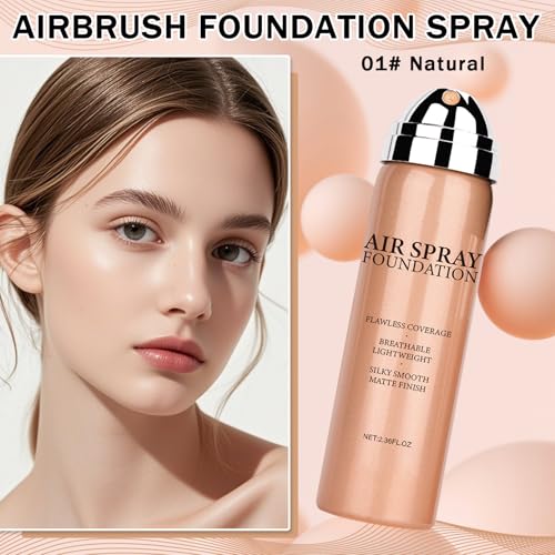 DAMUSI AirBrush Foundation Spray, Silky Flawless Coverage Magic Minerals Airbrush Foundation Mist Makeup for Smooth Radiant Skin, Breathable, Blendable Setting SprayFoundation-Natural/Warm Porcelain