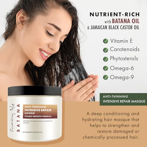 Sunny Isle Batana Intensive Repair Masque - Biotin, Jamaican Black Castor Oil, Batana Oil - 16oz