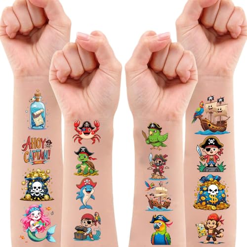 108 Pirate Temporary Tattoos - Nautical Themed Pre-Cut Designs