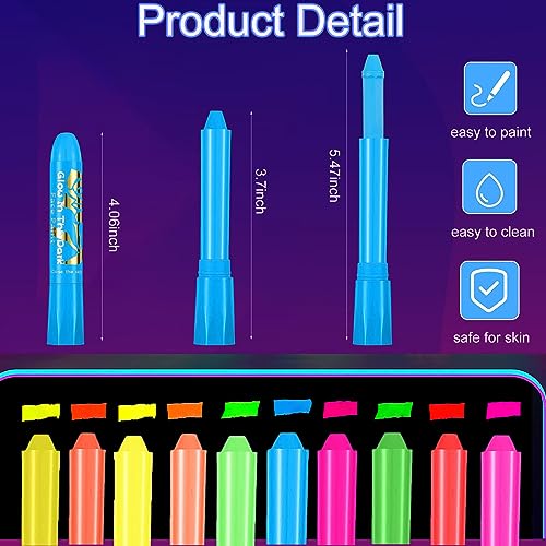 UV Glow Face Paint Kit - 10 Neon Colors for Blacklight Parties