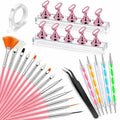 Beginner Nail Art Kit with Brushes Dotting Pens & Nail Stand for Press-On Nails