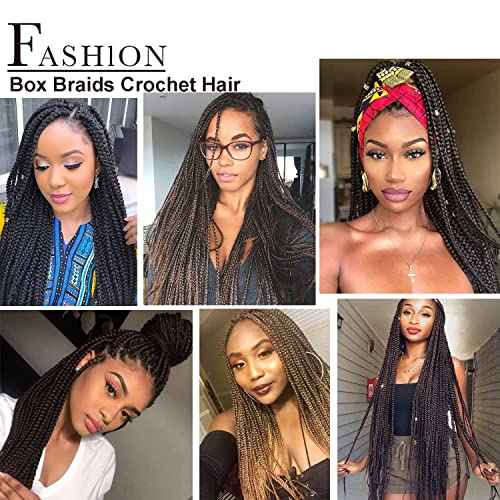 Crochet Box Braids 6 Packs 144 Strands 22 Inch Goddess Box Braids Crochet Hair Pre looped Crochet Hair Crochet Braids for Black Women Braiding Hair (1B)
