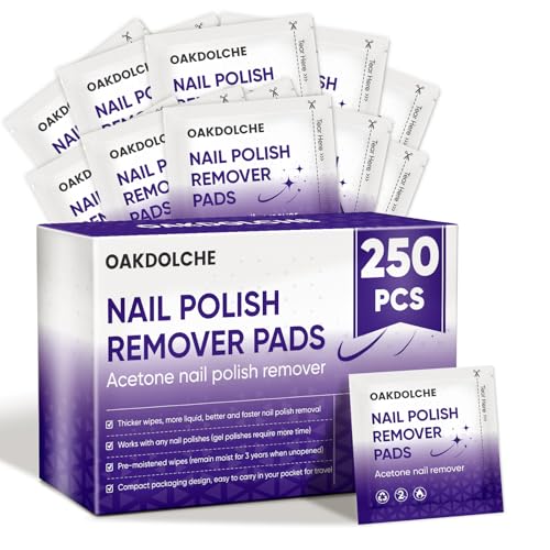 OAKDOLCHE 250 Pack Individually Wrapped Gel Nail Polish Remover Pads