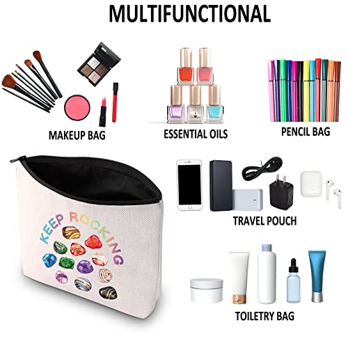 G2TUP Geologist Gift Keep Rocking Makeup Bag Geology Cosmetic Bag Rock Mineral Collector Gift Geology Lover Gift Zipper Travel Bag (Keep Rocking White Bag)