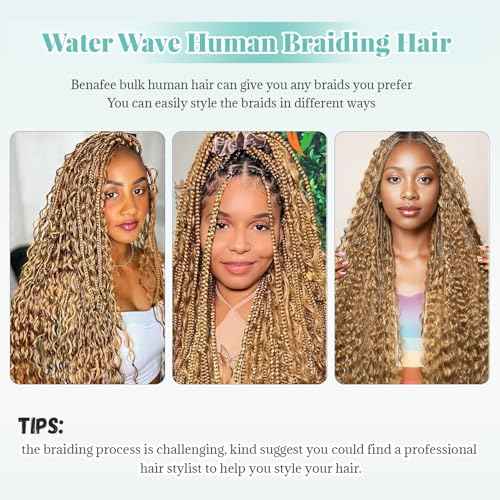 Human Braiding Hair for Boho Braids Bohemian 24 Inch Curly Boho Hair for Braiding Knotless Deep Water Wave Bulk Human Hair for Braiding No Weft 2 Bundles/Pack 100G Full Head