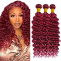 99J Burgundy Deep Wave Hair Bundles - 3 Pack, 14-18 Inch