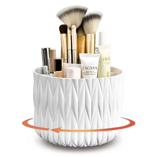 Yoohailor Rotating Makeup Brush Holder - White 5 Slot 360° Spinning Organizer for Vanity Desk, Cute Aesthetic Storage for Women, Multi-purpose Pen Pencil Caddy for Office Home Art Supplies