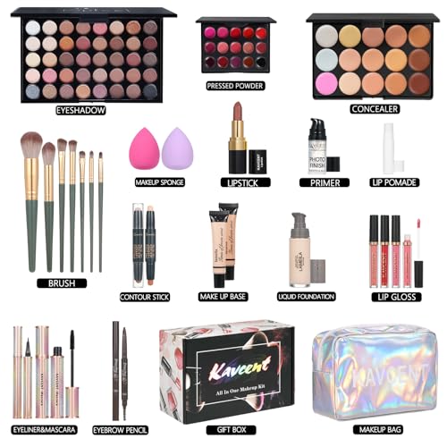 Makeup Kit for Women Full Kit Teens Makeup Set Eyeshadow Palette, Lip Gloss, Lipstick, Makeup Brush, Foundation, Concealer Mascara Powder Puff Makeup Bag Makeup Set for Women Girls Teens Gift