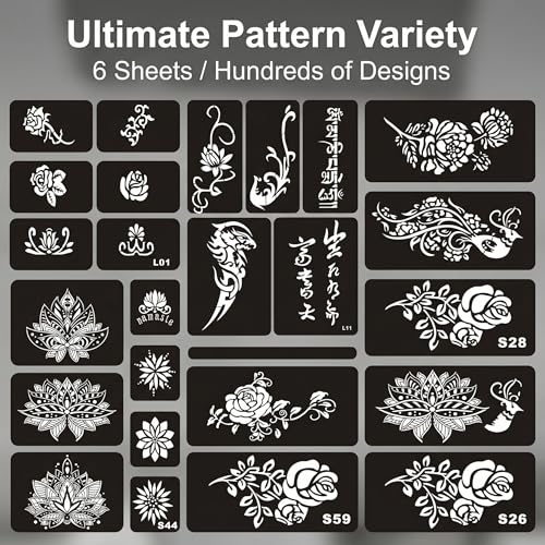 Henna Tattoo Stencil Kit, 6 Sheets 100+ Patterns