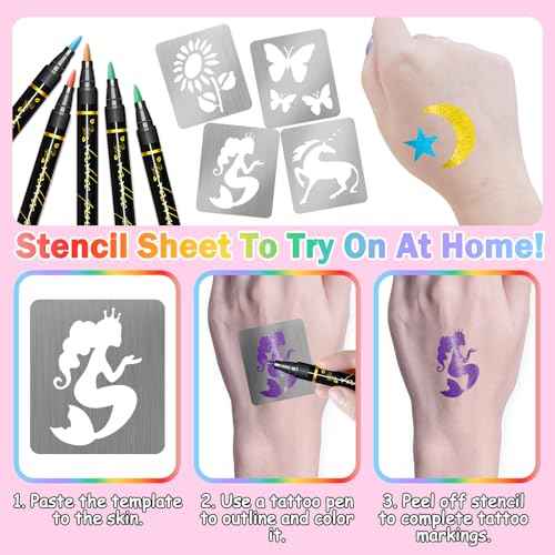 Yazhiji 183PCS Temporary Tattoo Stencils, Paint Stencils Kit on Face and Body, Girl Boy Glitter Tattoos Stencils Pack for Kids School Show Birthdays Halloween Christmas Party Favor Supplies