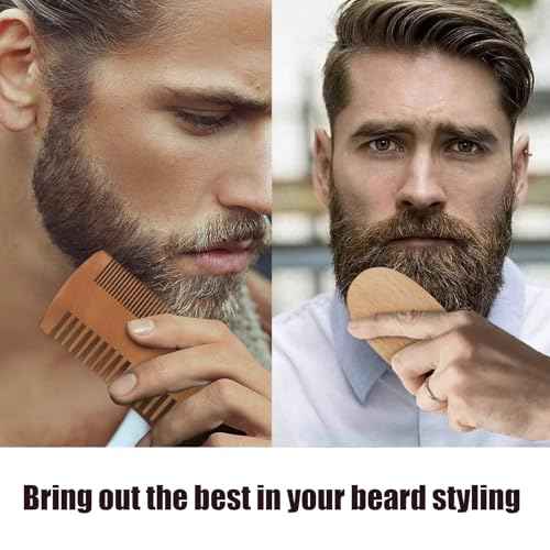 Men's Beard Brush Kit with Pearwood Comb and Boar Bristle Beard Brush, Beard Grooming Tools for Home and Barbershop