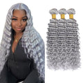 Silver Grey Deep Wave Human Hair 3 Bundles 28 Inch
