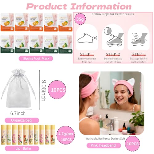 100PCS Spa Party Supplies for Women, Party Favors,Facial Masks,Under Eye Patches,Hand Cream, Lip mask,Foot Masks,Hair Band Organza Bags,Skin Care Set,Gifts for Women Holiday Birthday Home Spa Day Kit