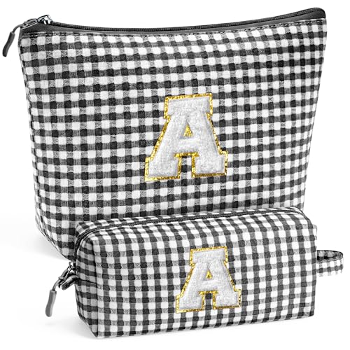 YOOLIFE Initial Makeup Bag Travel Toiletry Bag Easter Gifts for Girls Monogrammed Gifts for Girls, Cute Stuff for Teen Girls Wedding Bridal Gifts Preppy Things for Teen Girls Black A