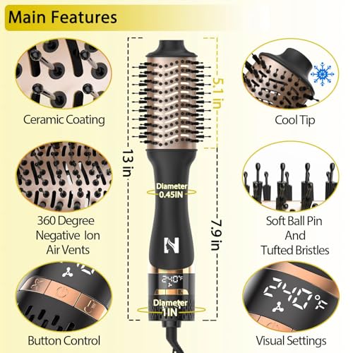 Nicebay Oval Hair Dryer Brush & Volumizer with Display Screen, Anti-Frizz