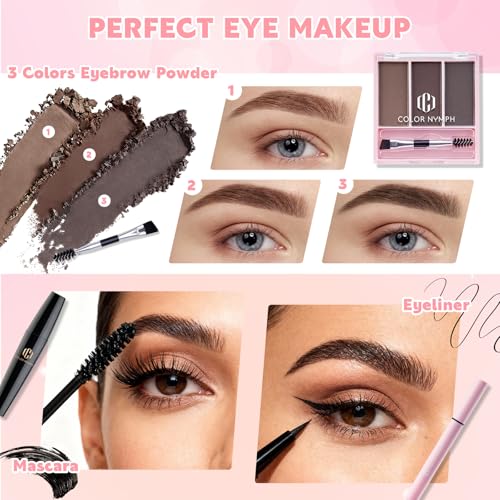 Color Nymph Makeup Sets for Women Teen Girls with 2-in-1 Travel Handbag, All In One Makeup Kits Full Kit Includes Eyeshadow Lipgloss Eyebrow Powder Highlighter Blush Mascara Eyeliner Lipliner & Puff