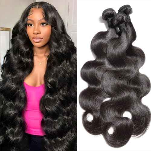 Body Wave Human Hair Bundles 16 18 20 Inch 12A Body Wave bundles Unprocessed Brazilian Virgin Hair 3 Bundles Human Hair Deals Real Human Hair Natural Black Color