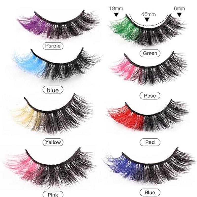 Fankexi 8 Pairs Colored False Eyelashes Fluffy Faux Mink Lashes Russian Strip Long Eye Lashes Colorful Extension Volume Fake Eyelashes with 8 Color Mixed,Clear