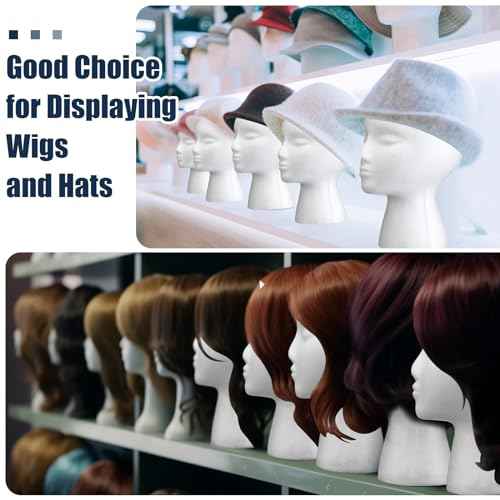 Gisafai 18 Pcs Foam Wig Head with 50 Pcs T Pins Female Foam Mannequin Wig Stand and Holder 11" Tall Cosmetics Model Head Display Hair, Hats Hairpieces Display for Home Travel Salon